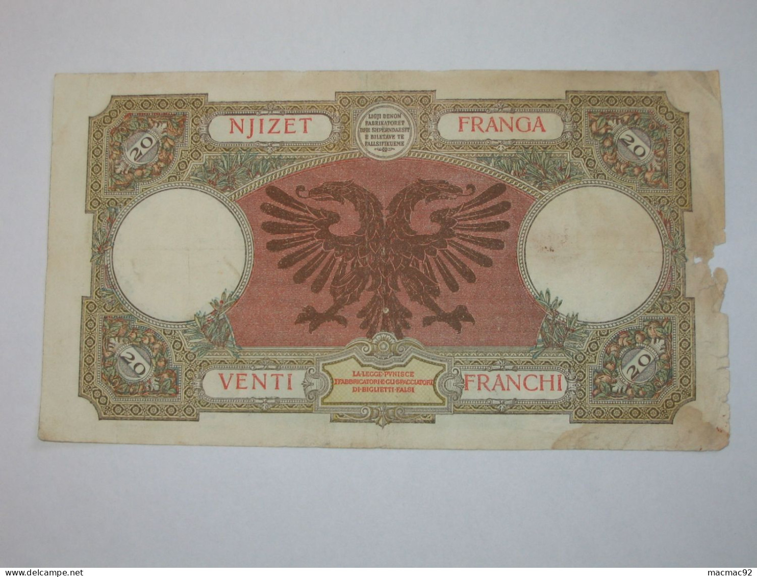 ALBANIE - 100 Njizet Franga 1939 (date Non Marqué) - Banca Nazionale D'Albania   **** EN ACHAT IMMEDIAT **** - Albanië