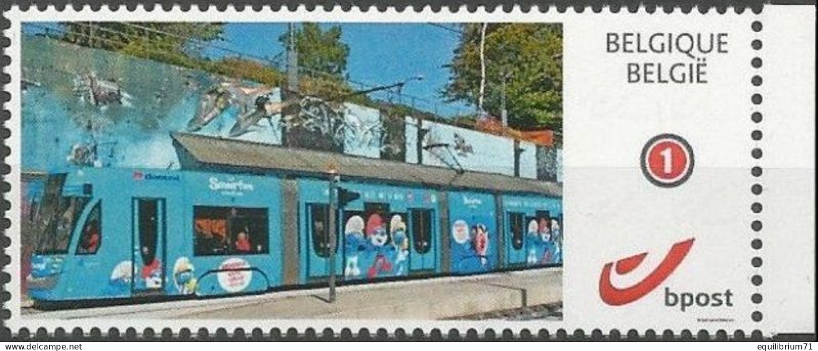 DUOSTAMP/MYSTAMP** - Les Schtroumpfs,Tram / De Smurfen,Tram / Die Schlümpfe,Straßenbahn / The Smurfs,Tram (Peyo) - Mint