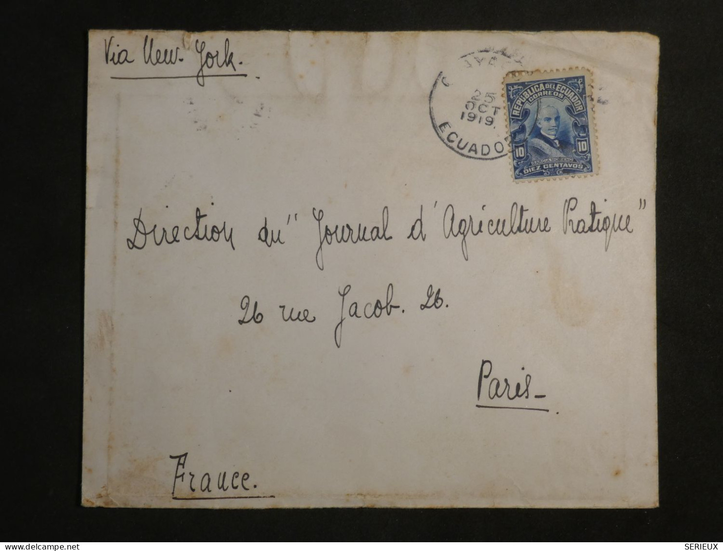 DN9 ECUADOR  BELLE  LETTRE  1928 ECUADOR A PARIS FRANCIA  VIA NEW YORK USA  + AFF.  INTERESSANT++ - Ecuador