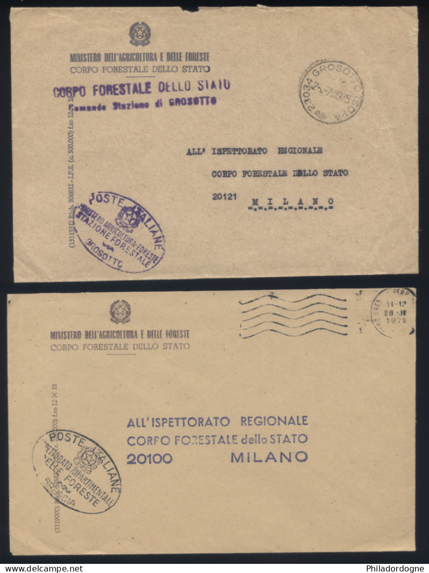 Italie - Lot De 2 Enveloppes En Franchise Administration Forestière - Stazione Forestale Grosotto Foreste Brescia - 1975 - 1971-80: Marcophilie