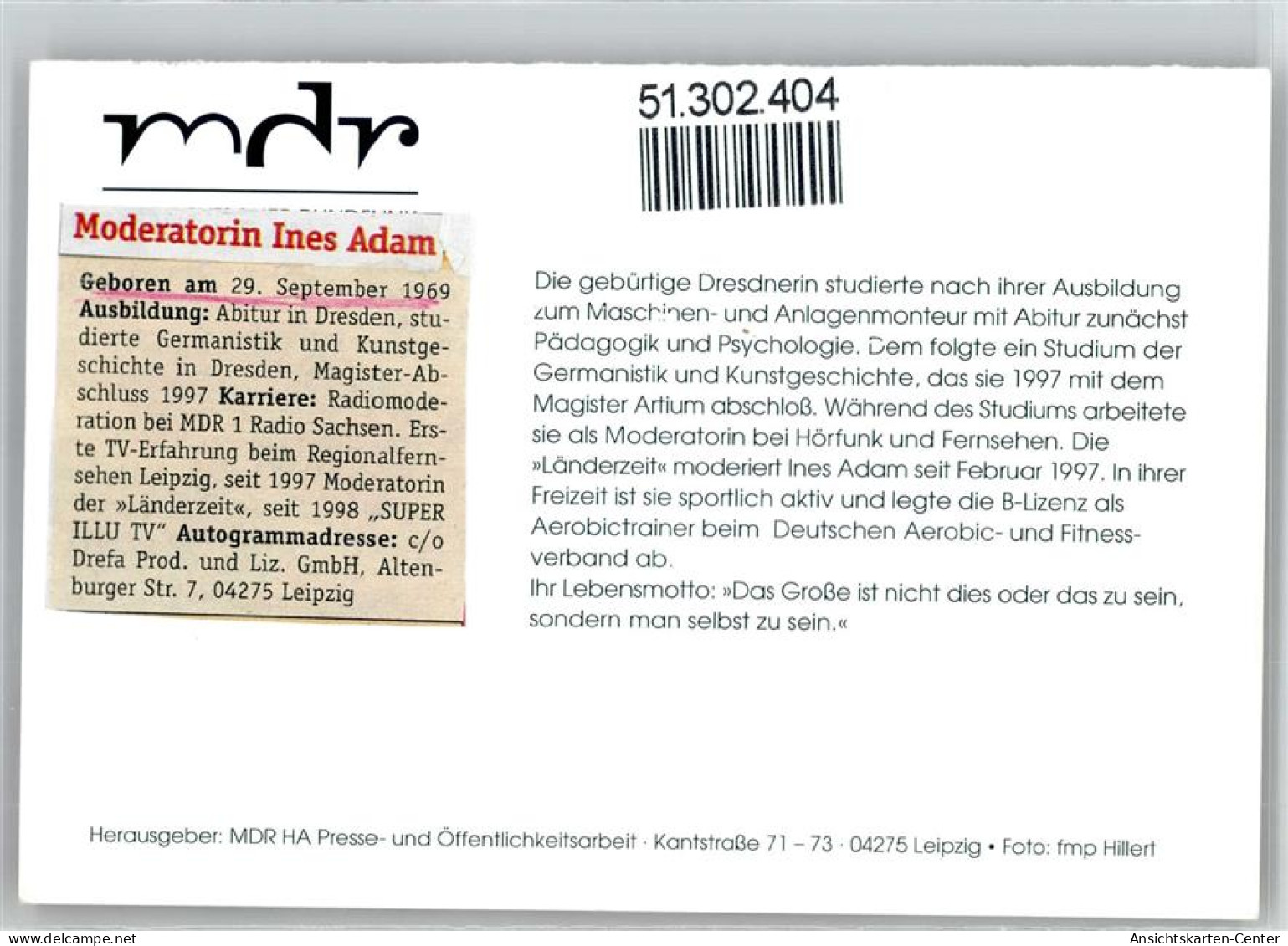 51302404 - Originalunterschrift Adam, Ines MDR - Other & Unclassified