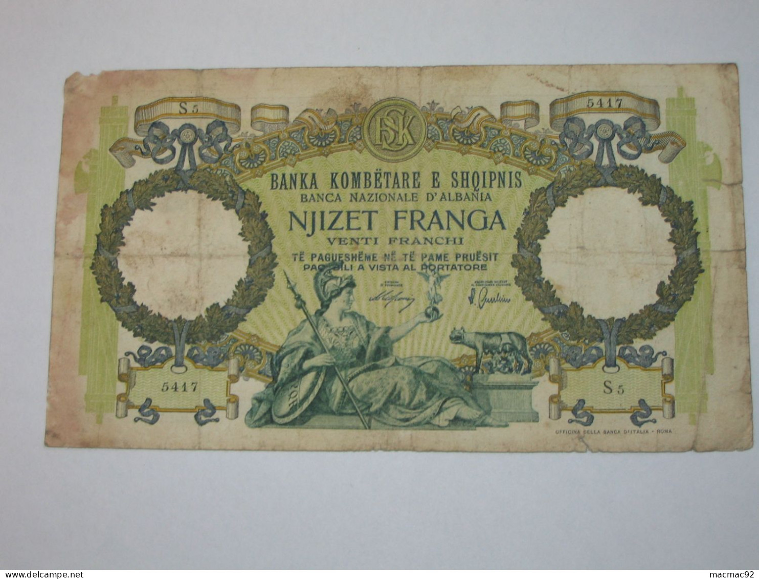 ALBANIE - 100 Njizet Franga 1939 (date Non Marqué) - Banca Nazionale D'Albania   **** EN ACHAT IMMEDIAT **** - Albanië