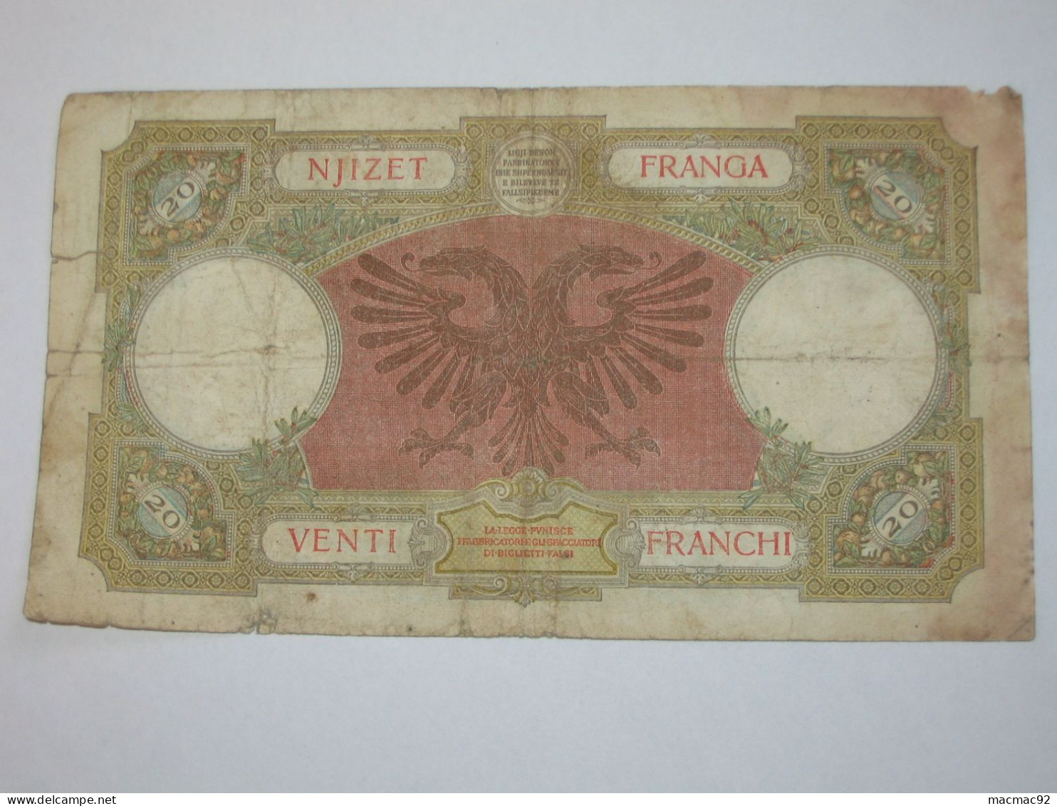 ALBANIE - 100 Njizet Franga 1939 (date Non Marqué) - Banca Nazionale D'Albania   **** EN ACHAT IMMEDIAT **** - Albanie