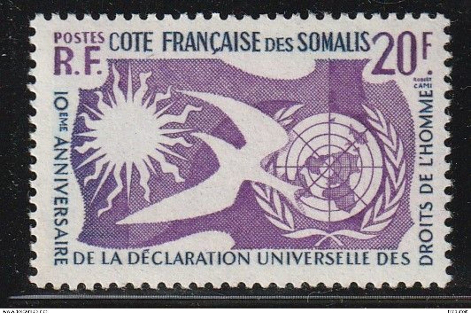 COTE Des SOMALIS - N°291 ** (1958) Droits De L'homme - Ongebruikt