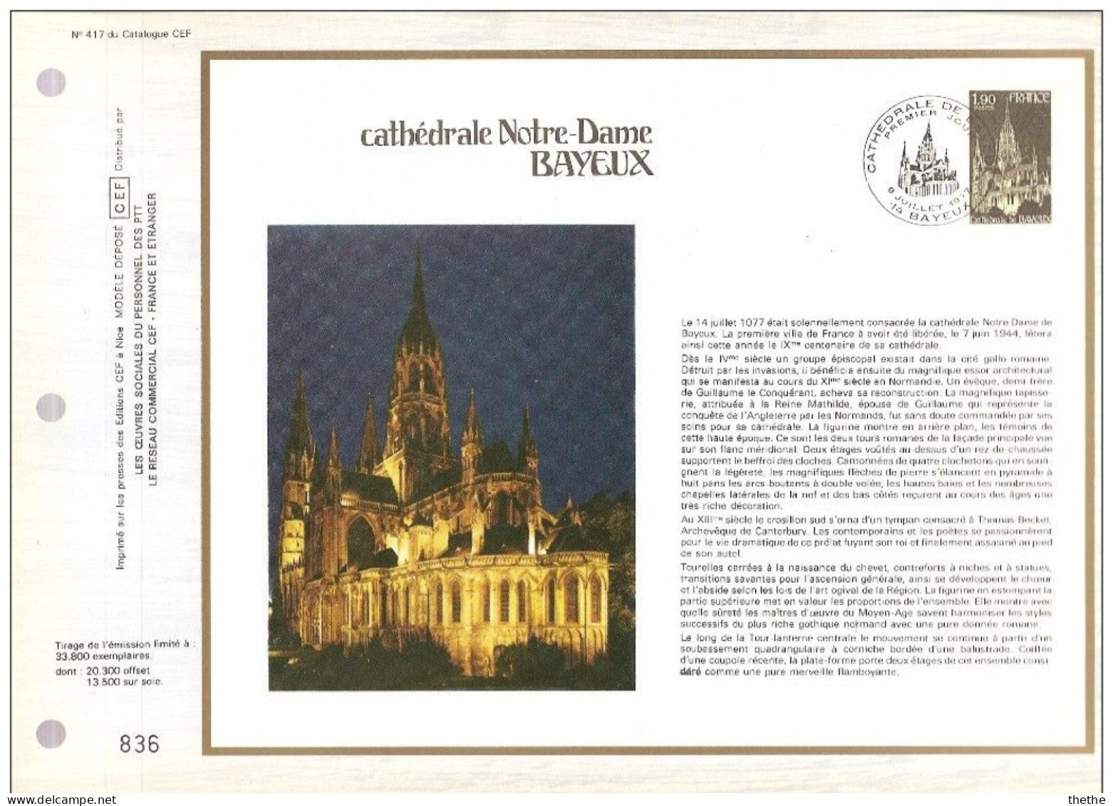 FRANCE - Cathédrale Notre Dame BAYEUX - N° 417 Du Catalogue CEF - 1970-1979