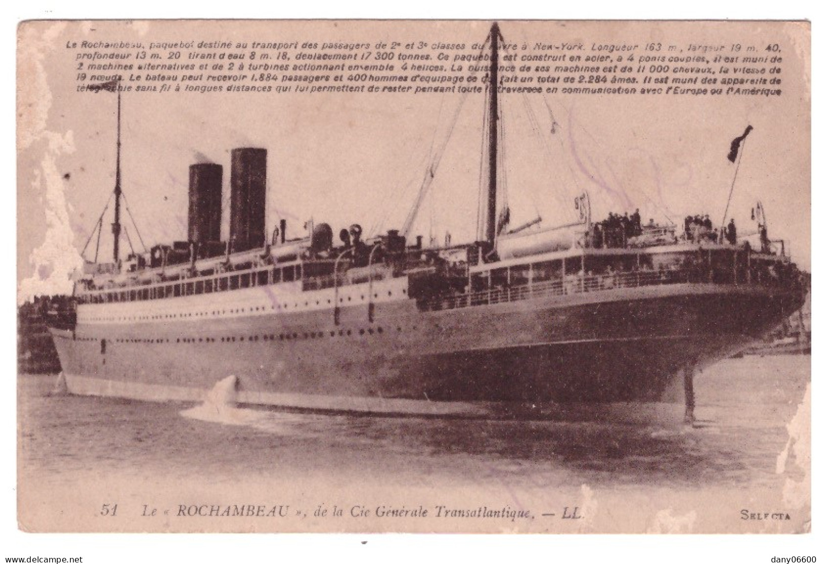 "LE ROCHAMBEAU" De La Cie Gle Transatlantique - Piroscafi