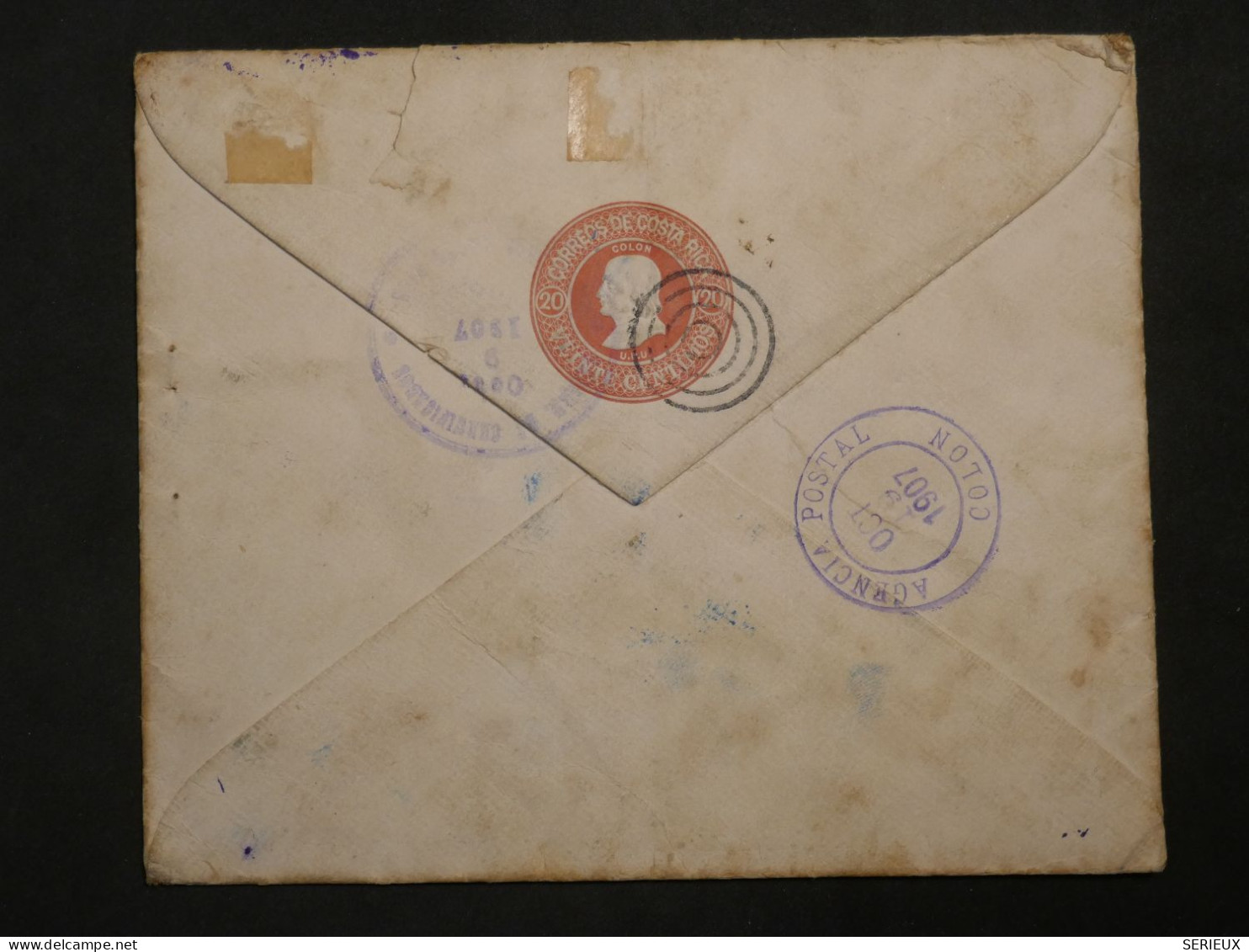 DN9 COSTA RICA  BELLE  LETTRE RECO ENTIER  1907 SAN JOSE  A  COLON PANAMA + AFF.  INTERESSANT++ - Costa Rica