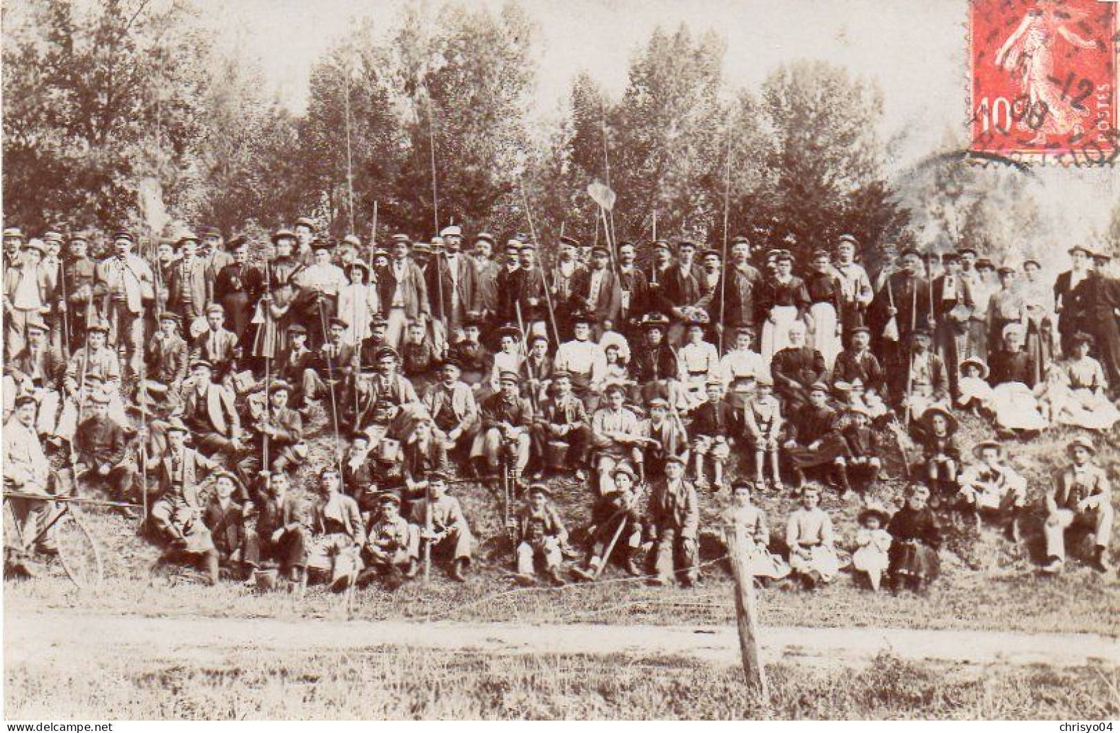 4V4Sb   Carte Photo Concours De Pêche à La Ligne Envoyée De Romorantin En 1908 - Pesca