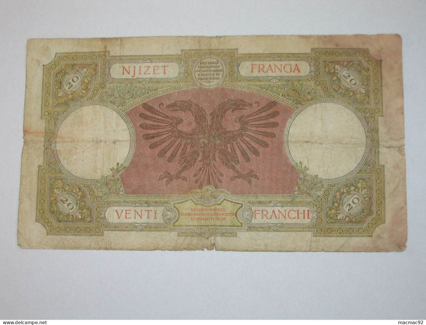 ALBANIE - 100 Njizet Franga 1939 (date Non Marqué) - Banca Nazionale D'Albania   **** EN ACHAT IMMEDIAT **** - Albanien