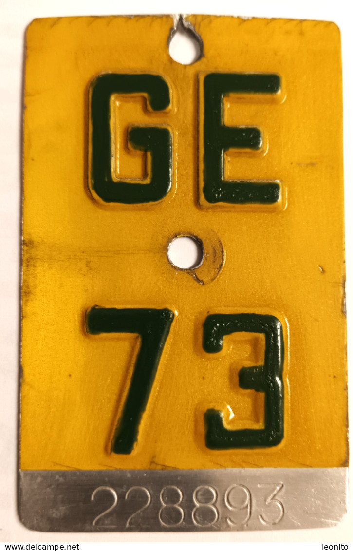 Velonummer Mofanummer Genf Genève GE 73, Gelb - Kennzeichen & Nummernschilder