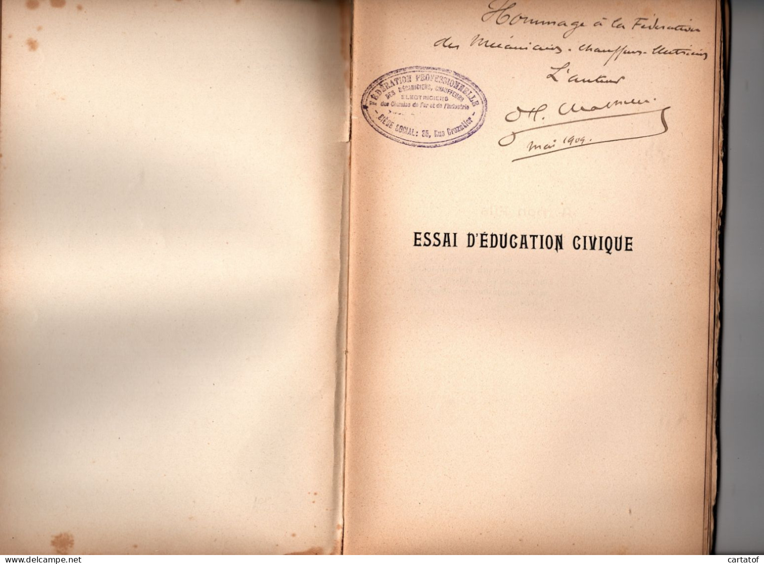 ESSAI D'EDUCATION CIVIQUE . Dédicacé Par L'Auteur HENRI MATHIEU En 1909 .  BERANGER Editeur - Psychologie & Philosophie