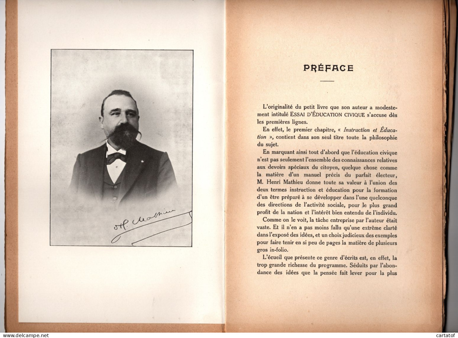 ESSAI D'EDUCATION CIVIQUE . Dédicacé Par L'Auteur HENRI MATHIEU En 1909 .  BERANGER Editeur - Psychologie & Philosophie