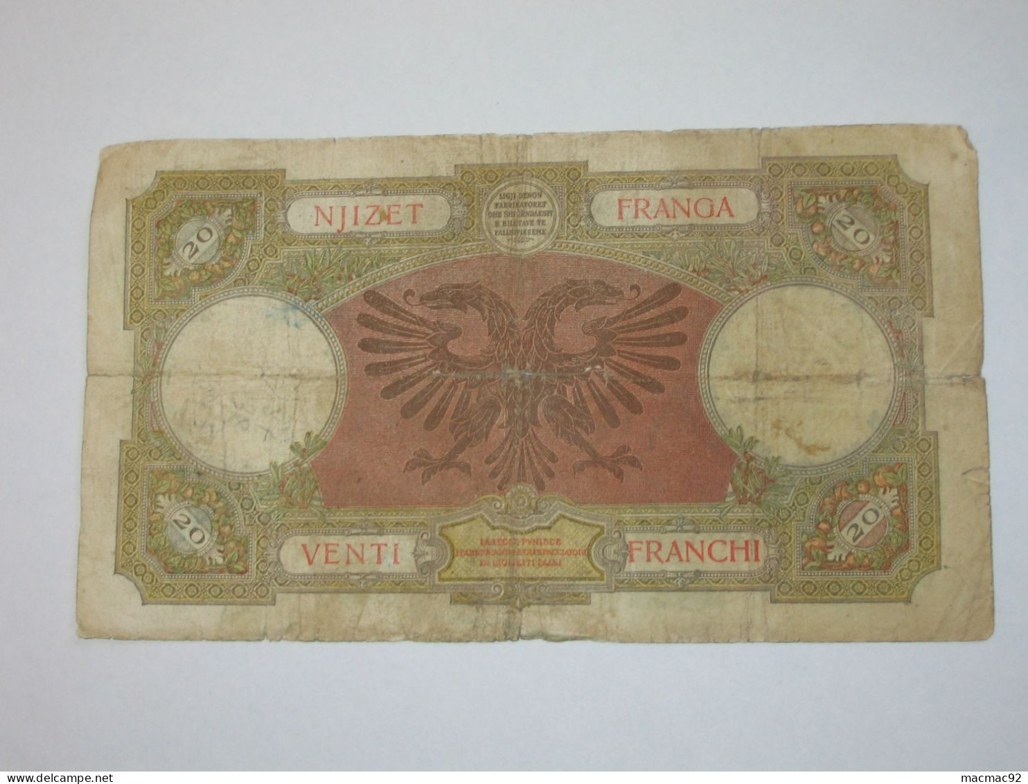 ALBANIE - 100 Njizet Franga 1939 (date Non Marqué) - Banca Nazionale D'Albania   **** EN ACHAT IMMEDIAT **** - Albanië