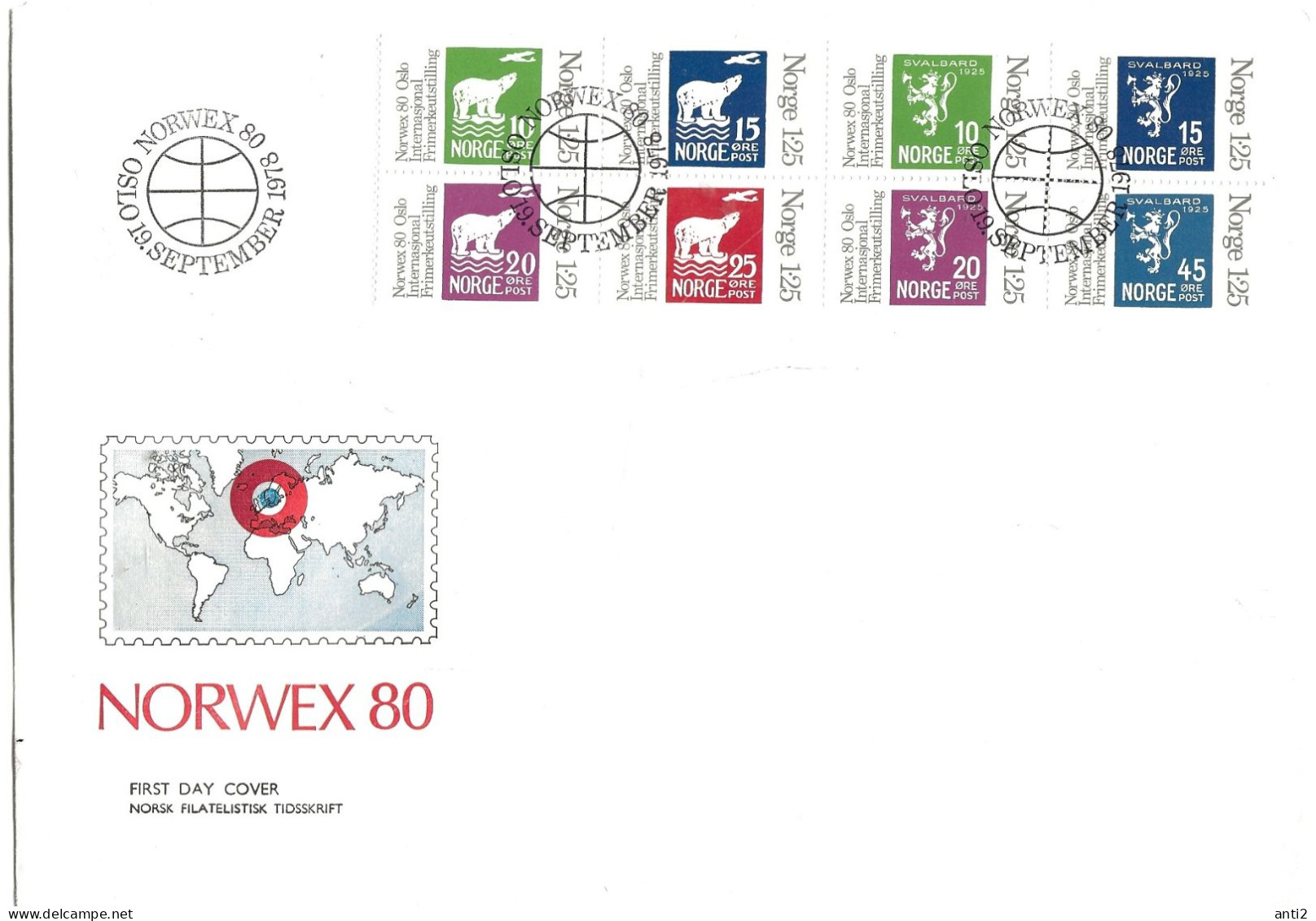 Norway Norge 1978 Stamps On Stamps Issued In Booklet To Norwex 80, Mi 785-792 FDC - Covers & Documents