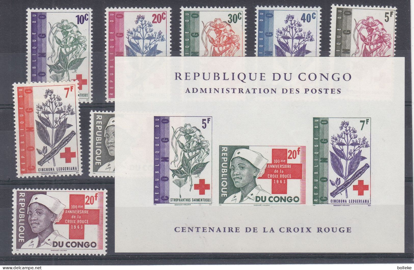 Croix Rouge - République Du Congo - COB 495 / 502 + LX 499 ** - Fleurs - Valeur 59,25 Euros - - Rotes Kreuz