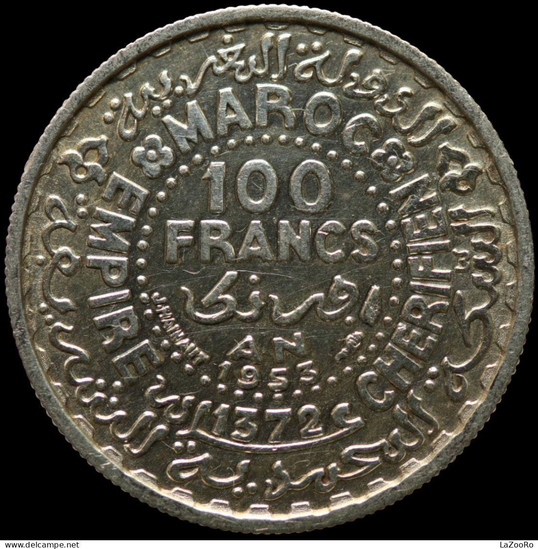 LaZooRo: Morocco 100 Francs 1953 UNC - Silver - Morocco