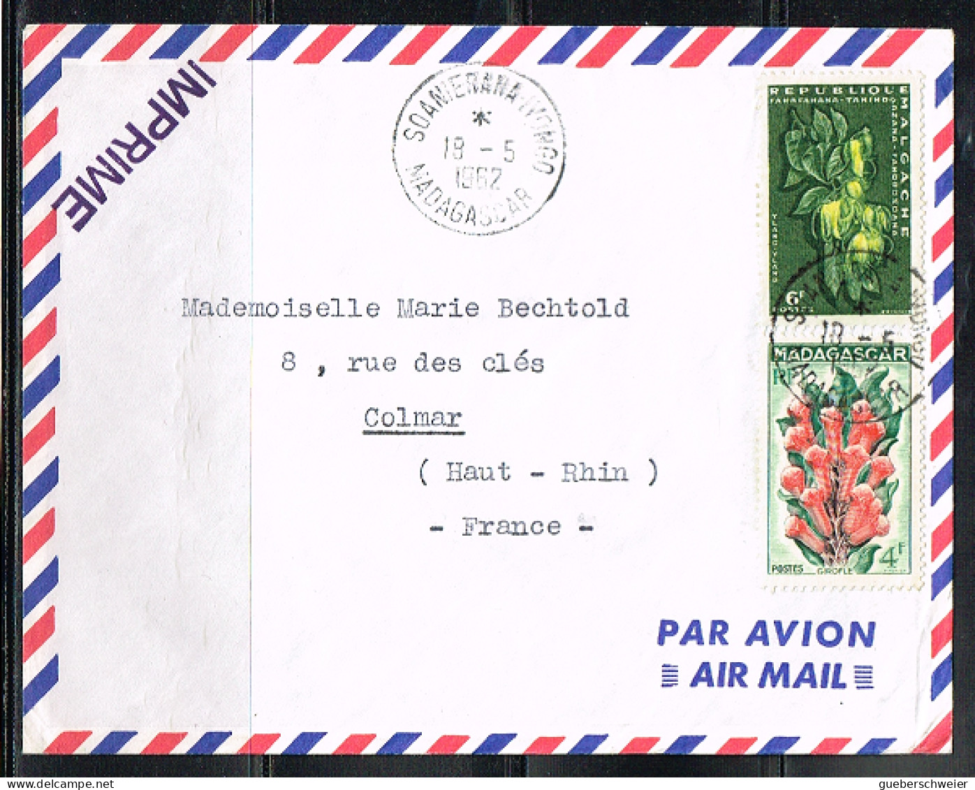 FLOR-L193 - MADAGASCAR Lettre Par Avion De Soanierana-Ivongo Pour La France Affr. Fleurs - Madagaskar (1960-...)