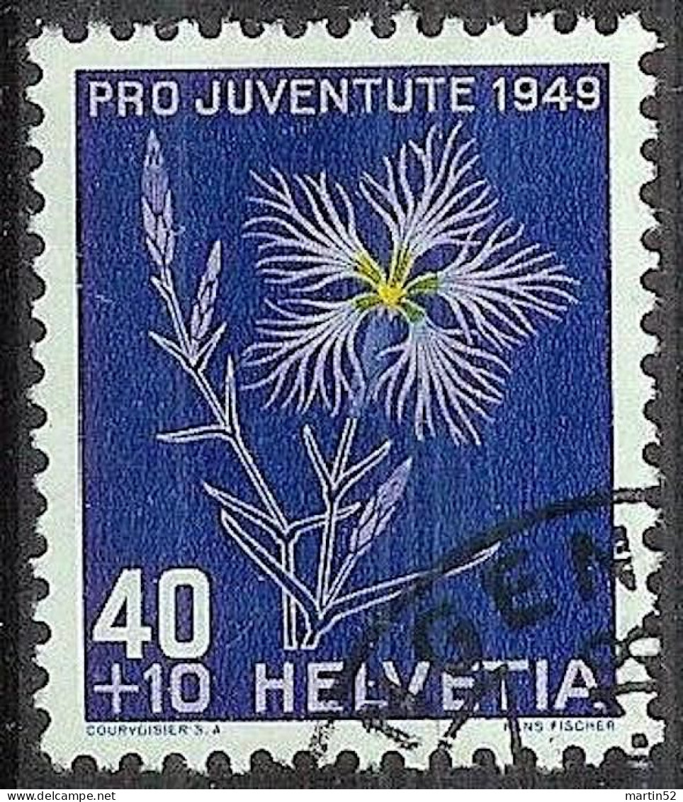 Schweiz Suisse Pro Juventute 1949: Prachtnelke Zu WI 132 Mi 544 Yv 496 Mit Eck-Stempel ...INGEN -18 (Zumstein CHF 12.00) - Used Stamps