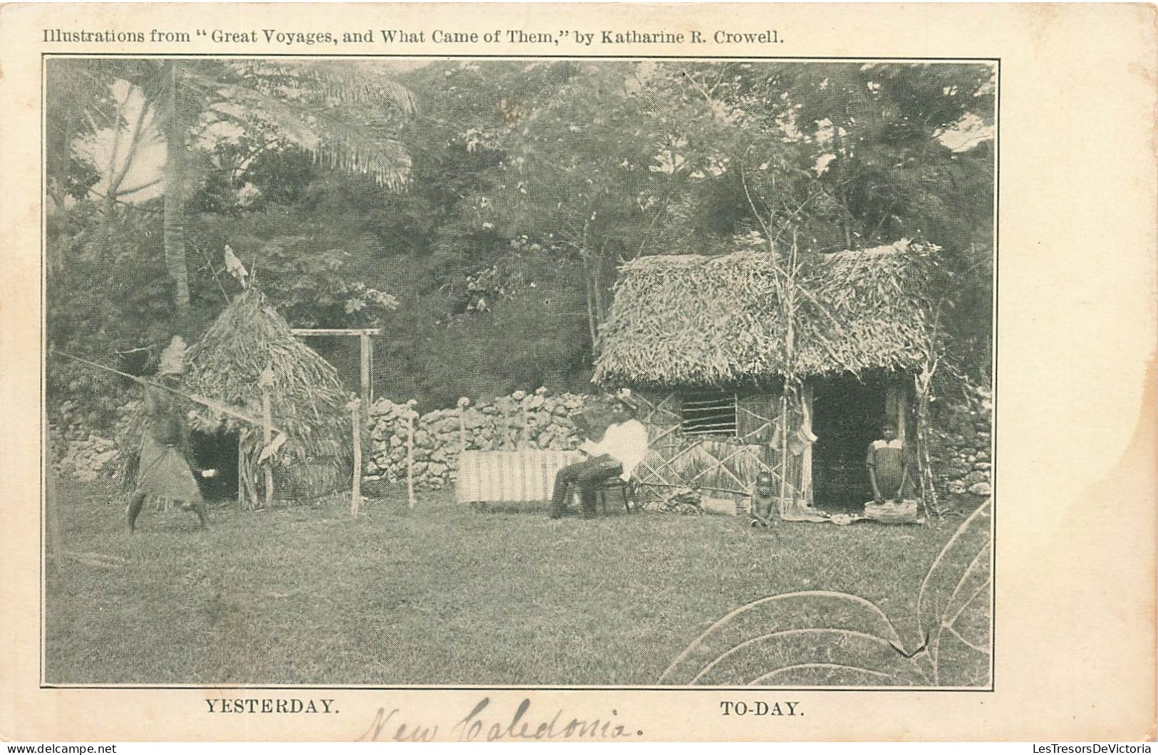 NOUVELLE CALEDONIE - Yesterday - To-day - Homme Avec Une Lance - Enfant - War Mask - Carte Postale Ancienne - Nieuw-Caledonië