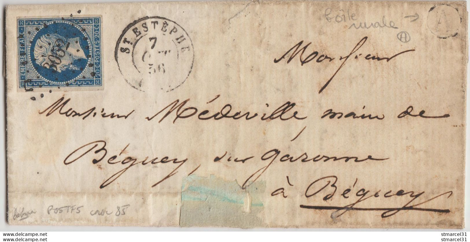 SERIE "POSTFS" LUXE Case 85 Sur BLEU TRES FONCE N°14Ah Luxe - 1853-1860 Napoléon III