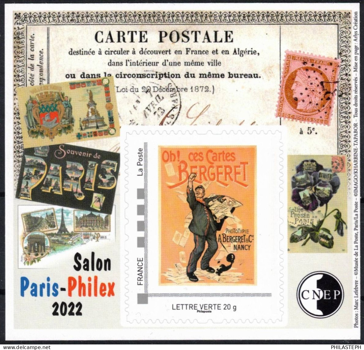 FRANCE BLOC CNEP 2022  YT 89 -  150e Anniversaire De La Carte Postale.- TVP Adhésif -CPA , Cérès, Tour Eiffel .... - CNEP