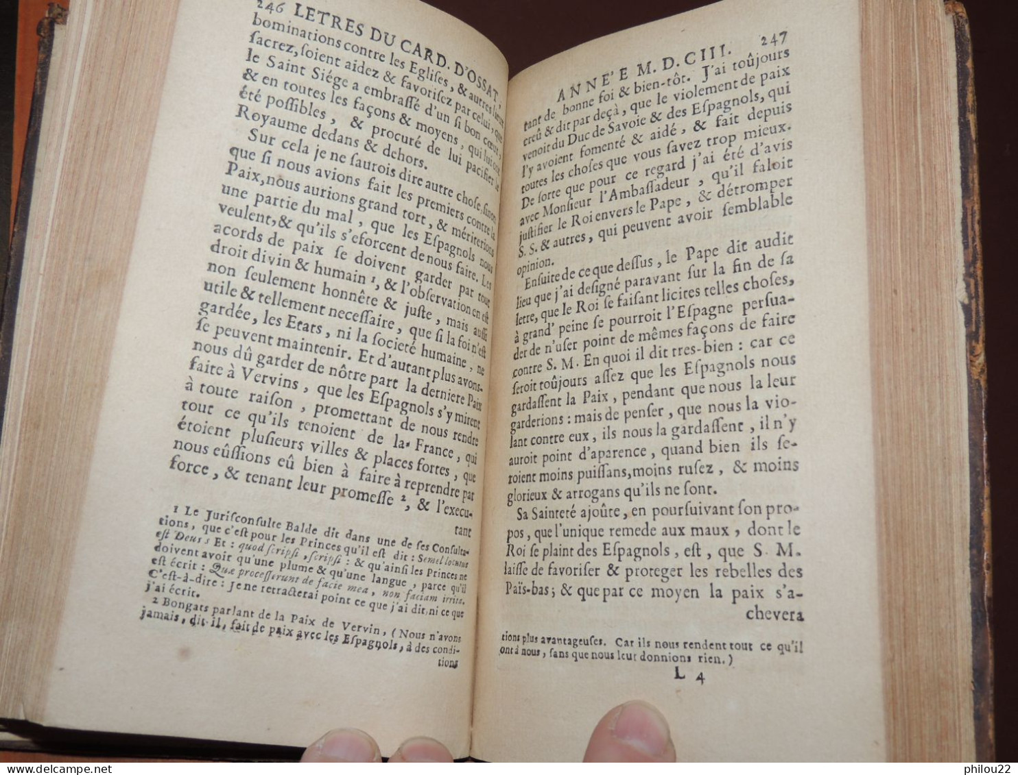 Lettres du cardinal D'Ossat (Evêque Rennes - Bayeux) Diplomatie - 5/5 vol. 1714