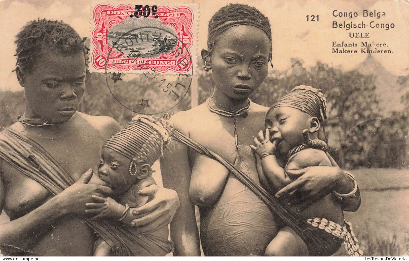 Congo Belge -   Enfants Makere - Scarification - Sein Nu - Tête Enserrée Des Enfants - Carte Postale Ancienne - Congo Belga