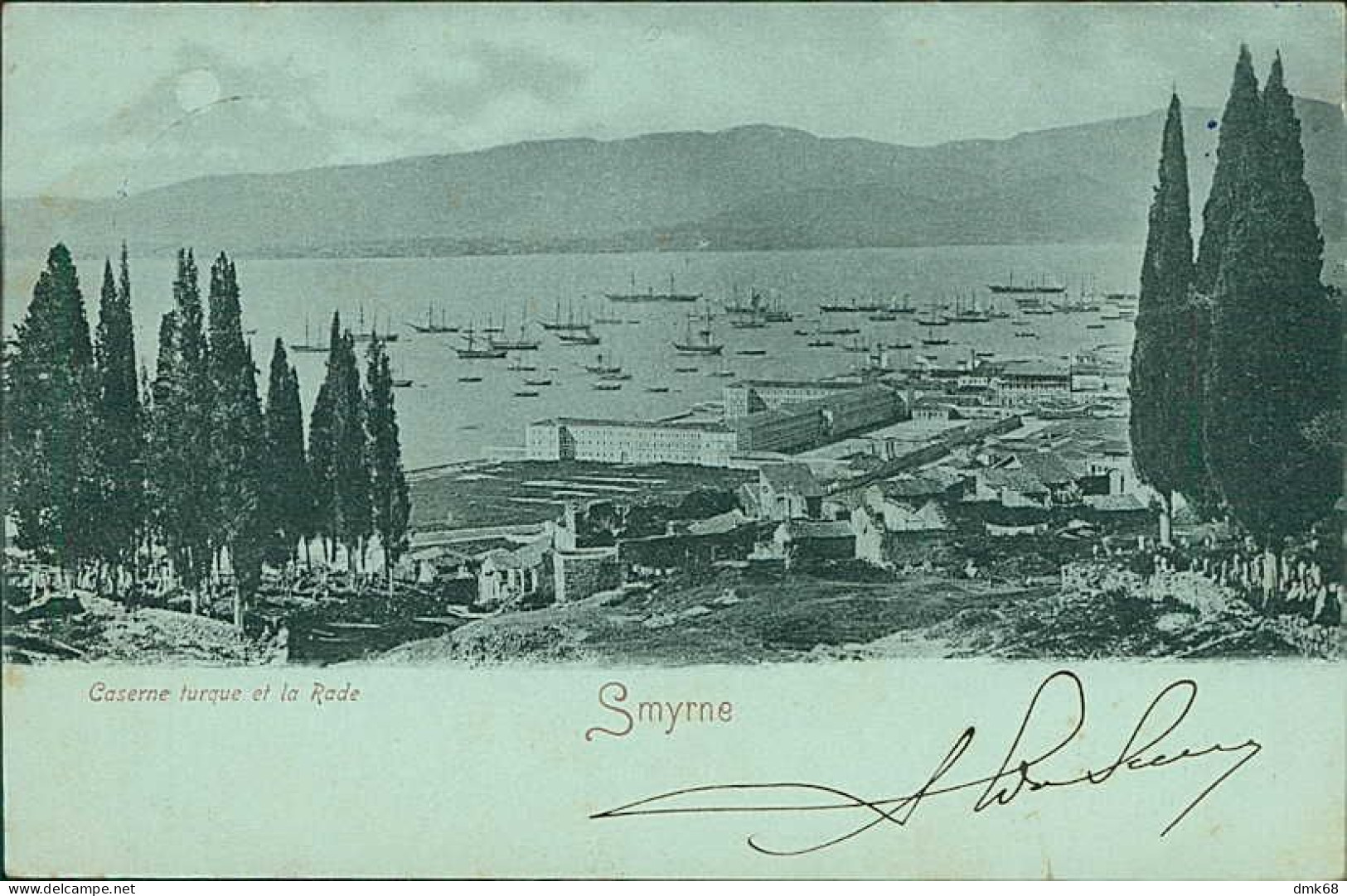 TURKEY - SMYRNE - CASERNE TURQUE ET LA RADE - MAILED 1902 - ANNULLO REGIA NAVE GARIBALDI - RARA  (18176) - Türkei