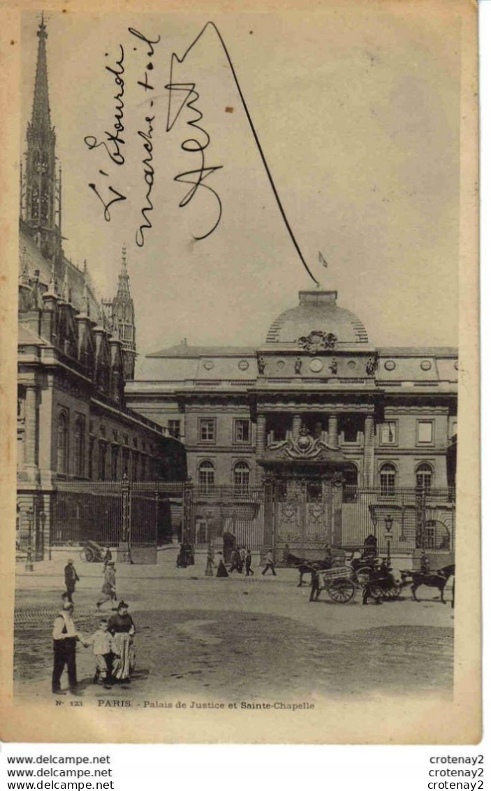 75 PARIS N°123 Palais De Justice Et Sainte Chapelle VOIR DOS En 1903 Belle Animation Attelages Chevaux - Kerken