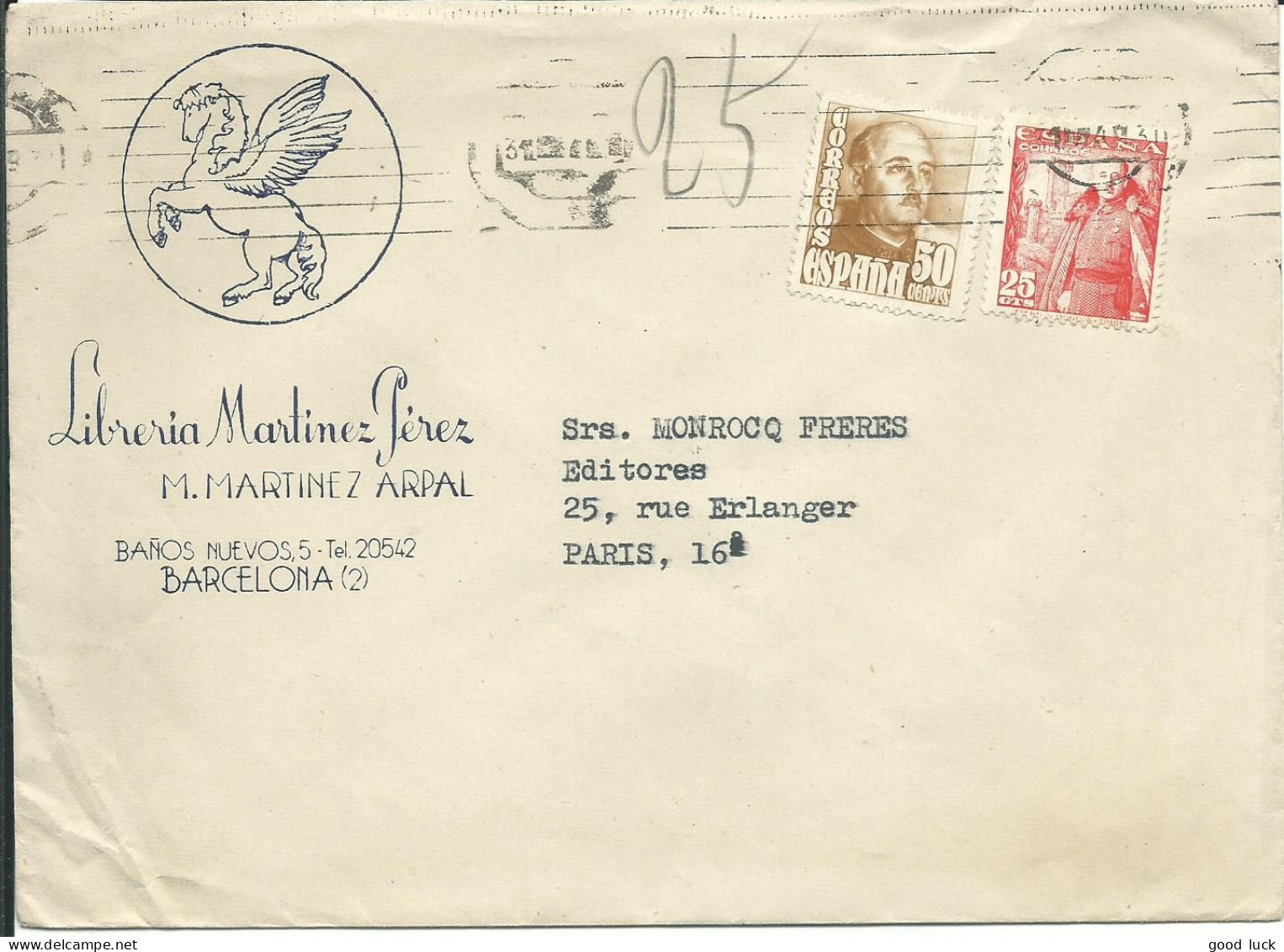 ESPAGNE LETTRE ILLUSTREE 75c BARCELONE POUR PARIS ( FRANCE ) DE 1949  LETTRE COVER - Briefe U. Dokumente