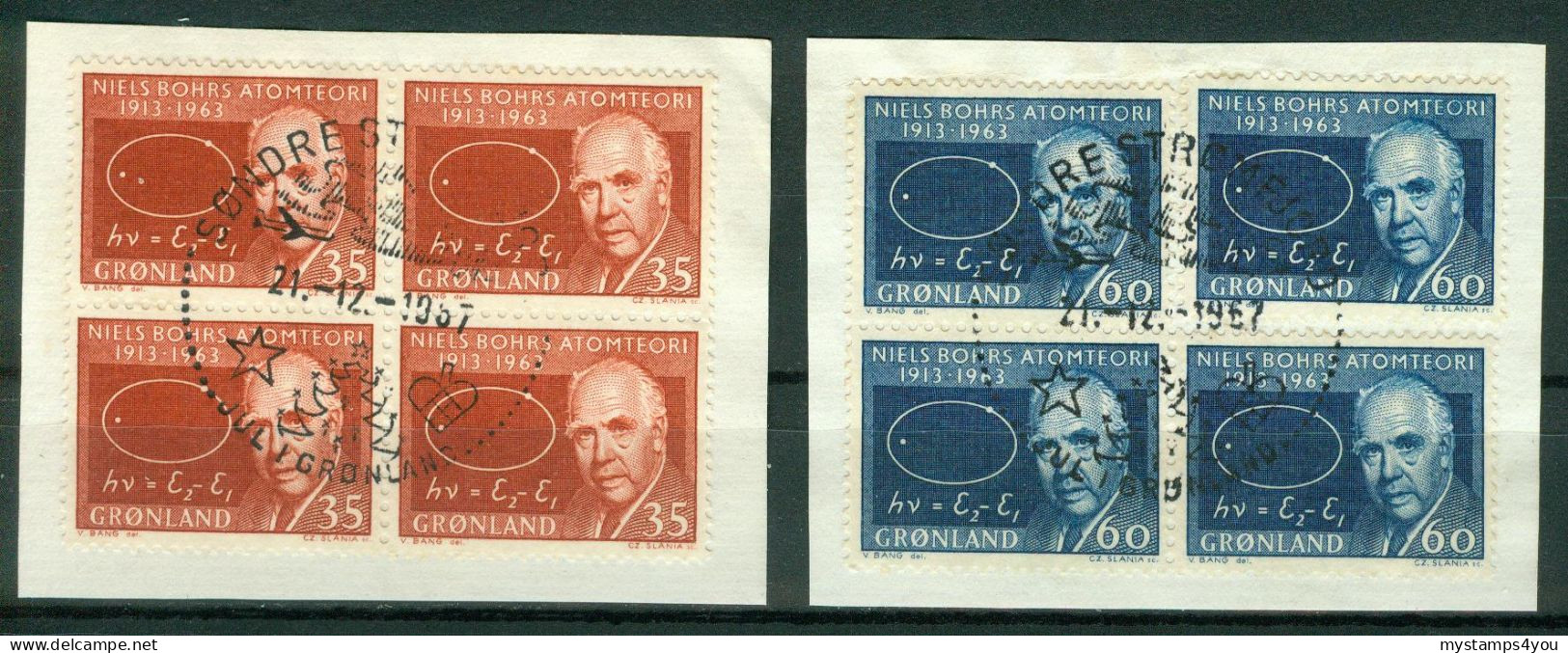 Bm Greenland 1963 MiNr 62-63 Block Of 4 Used | Bohr's Atomic Theory (Søndre Strømfjord "Jul I Grønland") #kar-1506b - Gebruikt