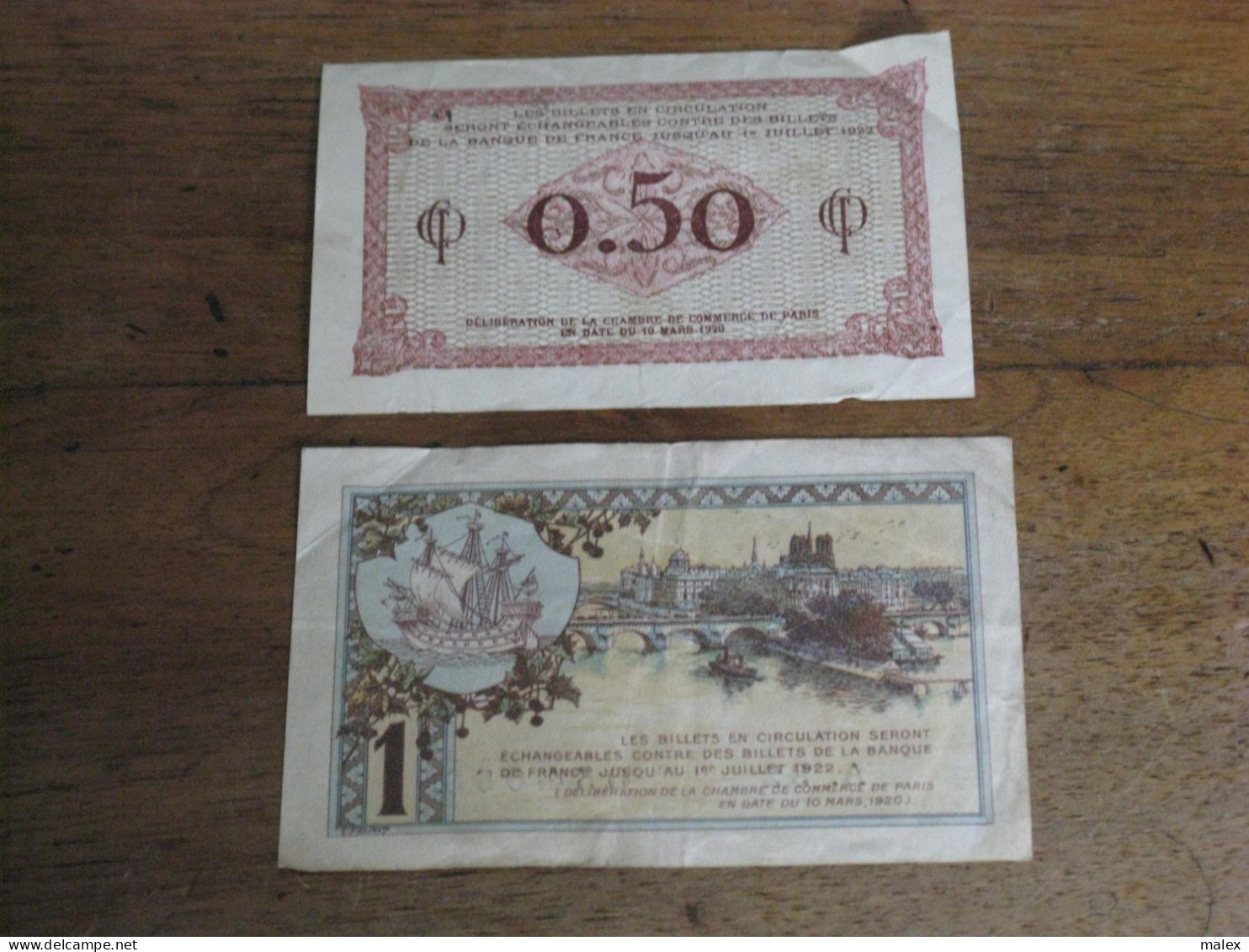 Billets Chambre De Commerce De PARIS  0,50 Cts & UN FRANC  1920 - Chambre De Commerce