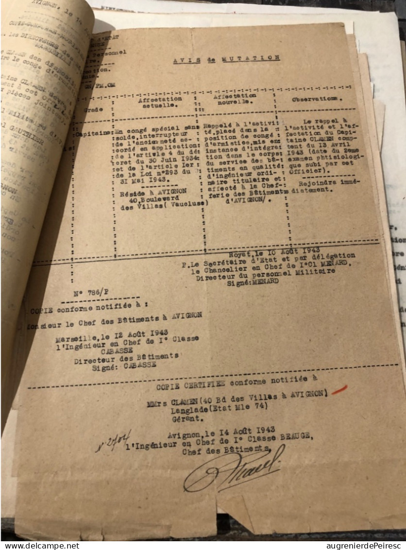 Dossier Militaire Du Capitaine Henri Francois Clamen 1940-1946 La Valette Du Var (83) - 1939-45
