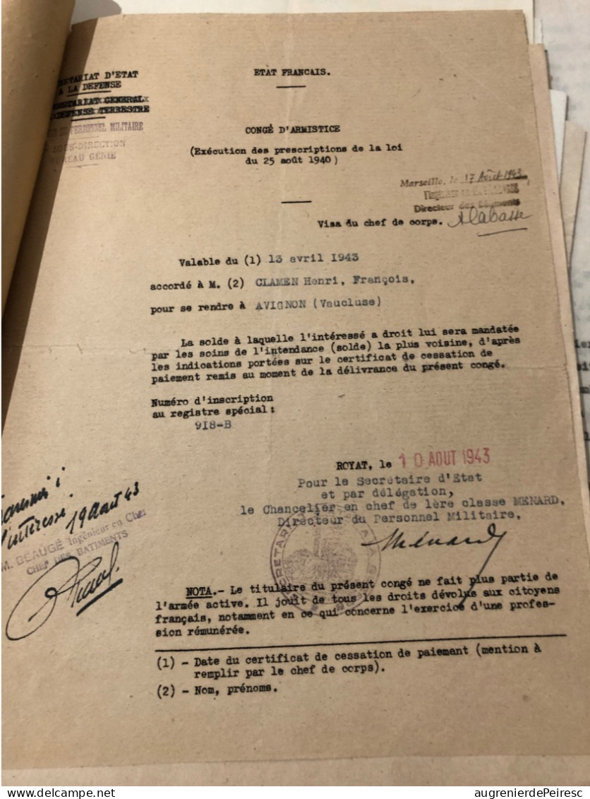 Dossier Militaire Du Capitaine Henri Francois Clamen 1940-1946 La Valette Du Var (83) - 1939-45