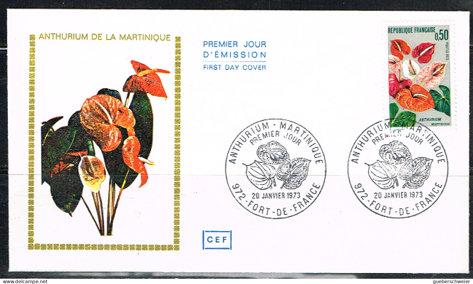 FLOR-L198 - FRANCE N° 1738 Anthurium Martinique Sur FDC - 1970-1979