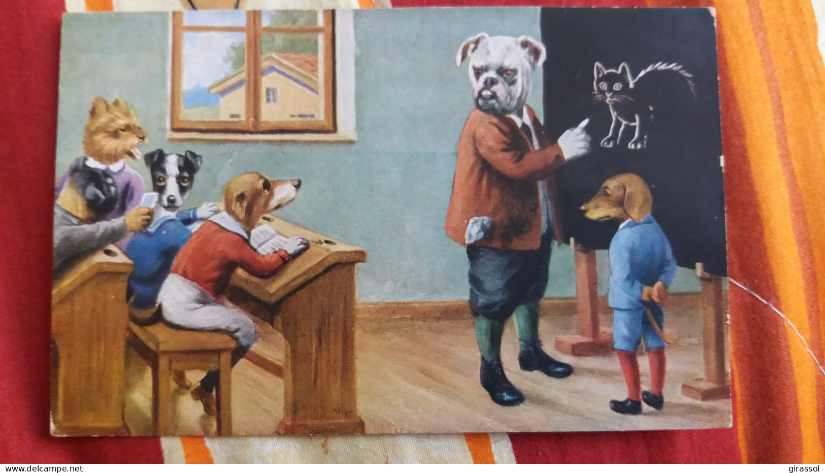 CPA CHIEN CHIENS HABILLES ECOLE MAITRE INSTITUTEUR ELEVE TABLEAU NOIR CHAT - Animali Abbigliati