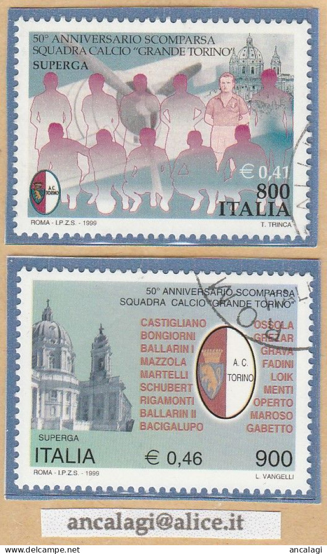 USATI ITALIA 1999 - Ref.0813 "IL GRANDE TORINO" Serie Di 2 Val. - - 1991-00: Usados