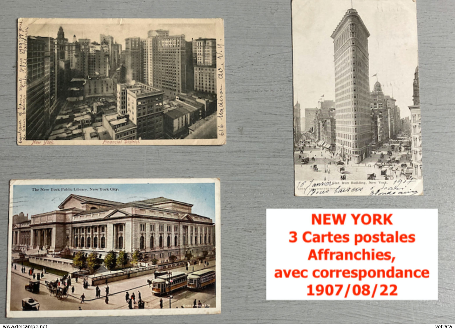 NEW YORK : 1 Revue (Autrement N°39/1982-300 Pages) / 3 Cartes Postales Affranchies, avec Correspondance  1907/08/22 & 7 - Sonstige & Ohne Zuordnung