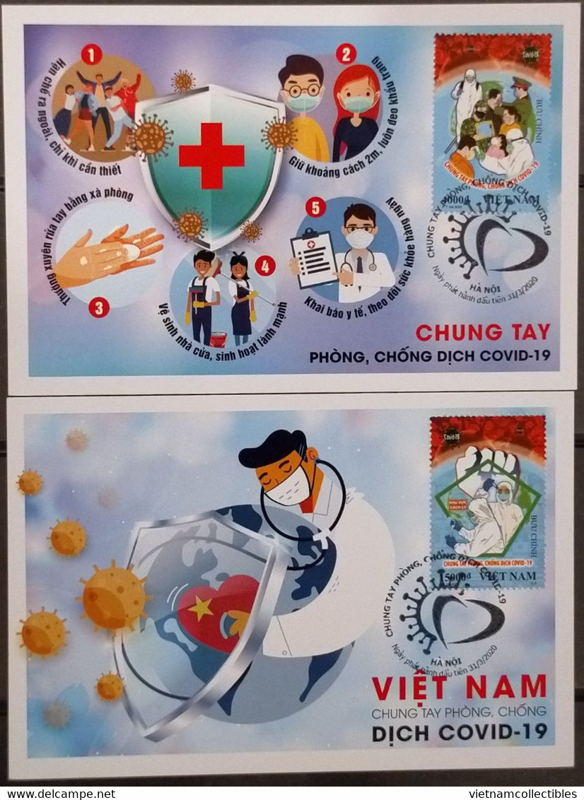 Vietnam Viet Nam Maxi Cards 2020 With Hanoi Cancellations - Anti Covid-19 / NCOVI / Fighting Virus - Vietnam