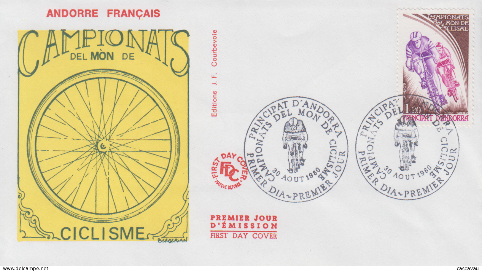 Enveloppe  FDC  1er  Jour  ANDORRE   ANDORRA    Championnats  Du  Monde  Cycliste     1980 - FDC