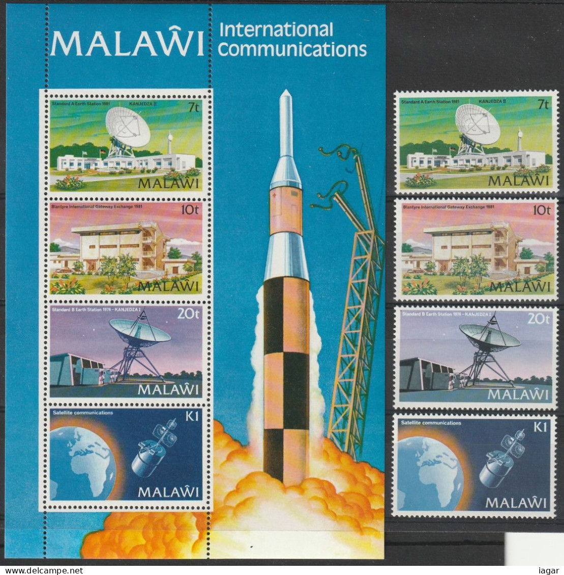 THEMATIC SPACE:  INTERNATIONAL COMMUNICATIONS. EARTH STATION AND SATELLITE    4v+MS    -   MALAWI - Africa