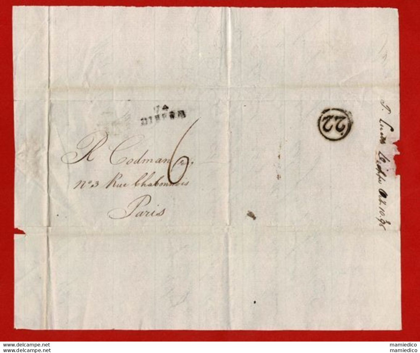 ENVELOPPPE-LETTRE  Envoyée De DIEPPE Vers Paris 10 Octobre 1796. 3 Scans. Très Bon état. N°1 - Unclassified