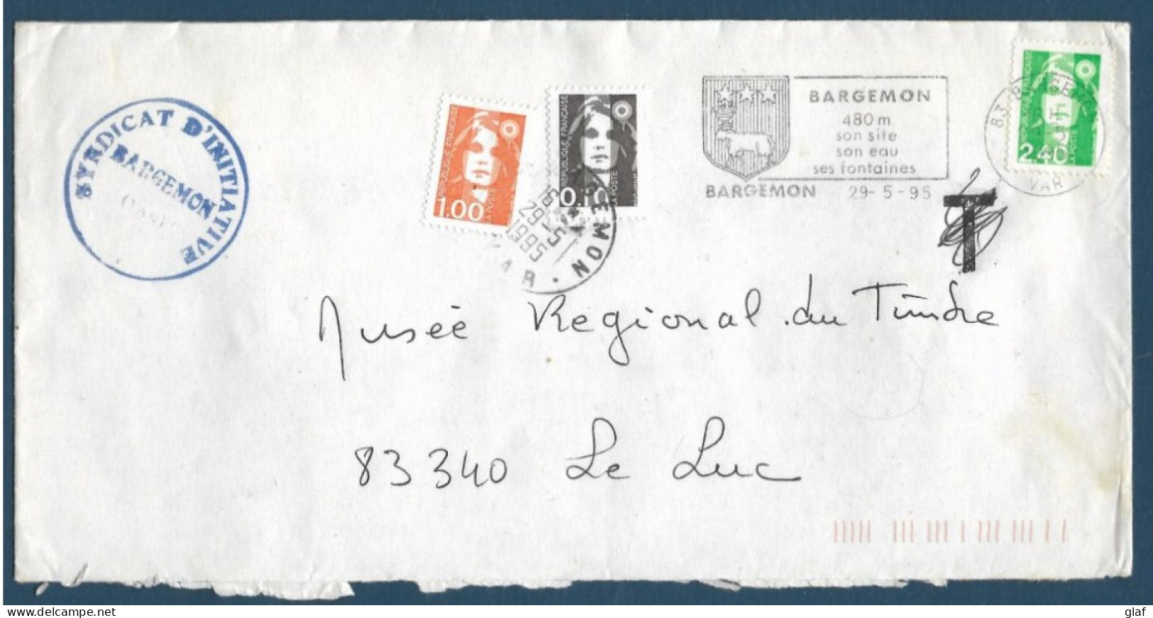 Lettre Insuffisamment Affranchie Par 2,40 Marianne De Briat Complétée Le Même Jour Par 1,00 Et 0,10 Briat En 1995 - 1989-1996 Marianne Du Bicentenaire