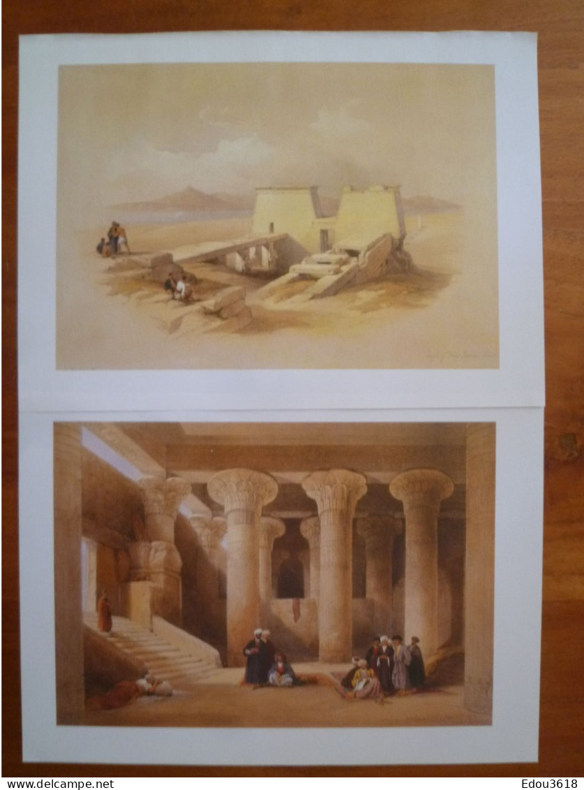 Lot 28 Image Paysage D'Egypte Reproduction D'Aquarelle Temple Obélisque Portique Vue Paysage Colosse Tombe Ruines Sphinx - Autres & Non Classés