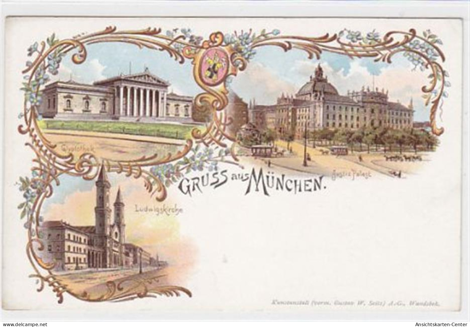 39048104 - Lithographie Gruss Aus Muenchen Mit Glyptothek, Justiz Palast Und Ludwigskirche Ungelaufen  Sehr Gut Erhalte - Muenchen