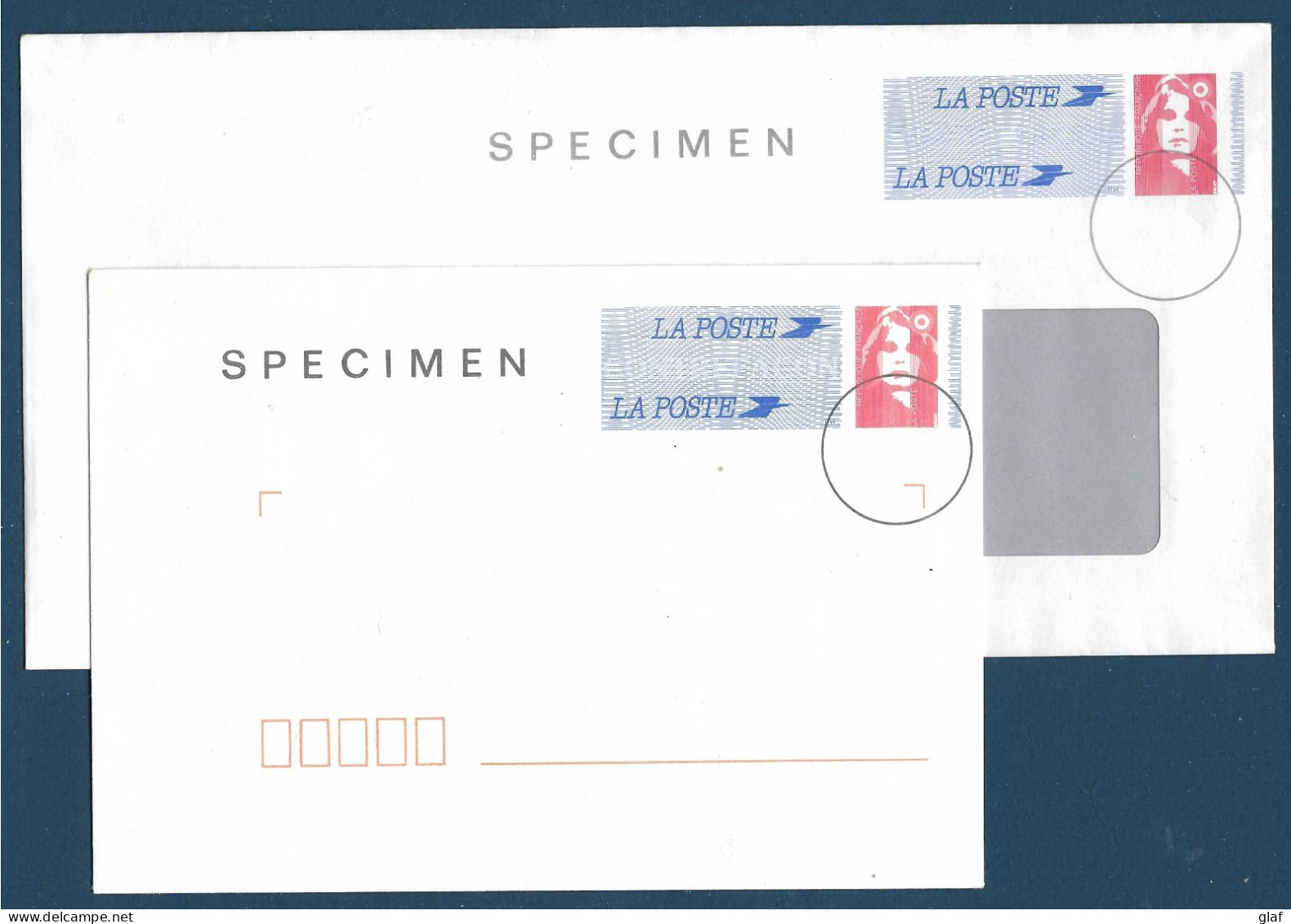 Marianne De Briat TVP 2 Enveloppes "spécimen" Neuves (une Carré, Une Longue Grande Fenêtre) - Standard Covers & Stamped On Demand (before 1995)