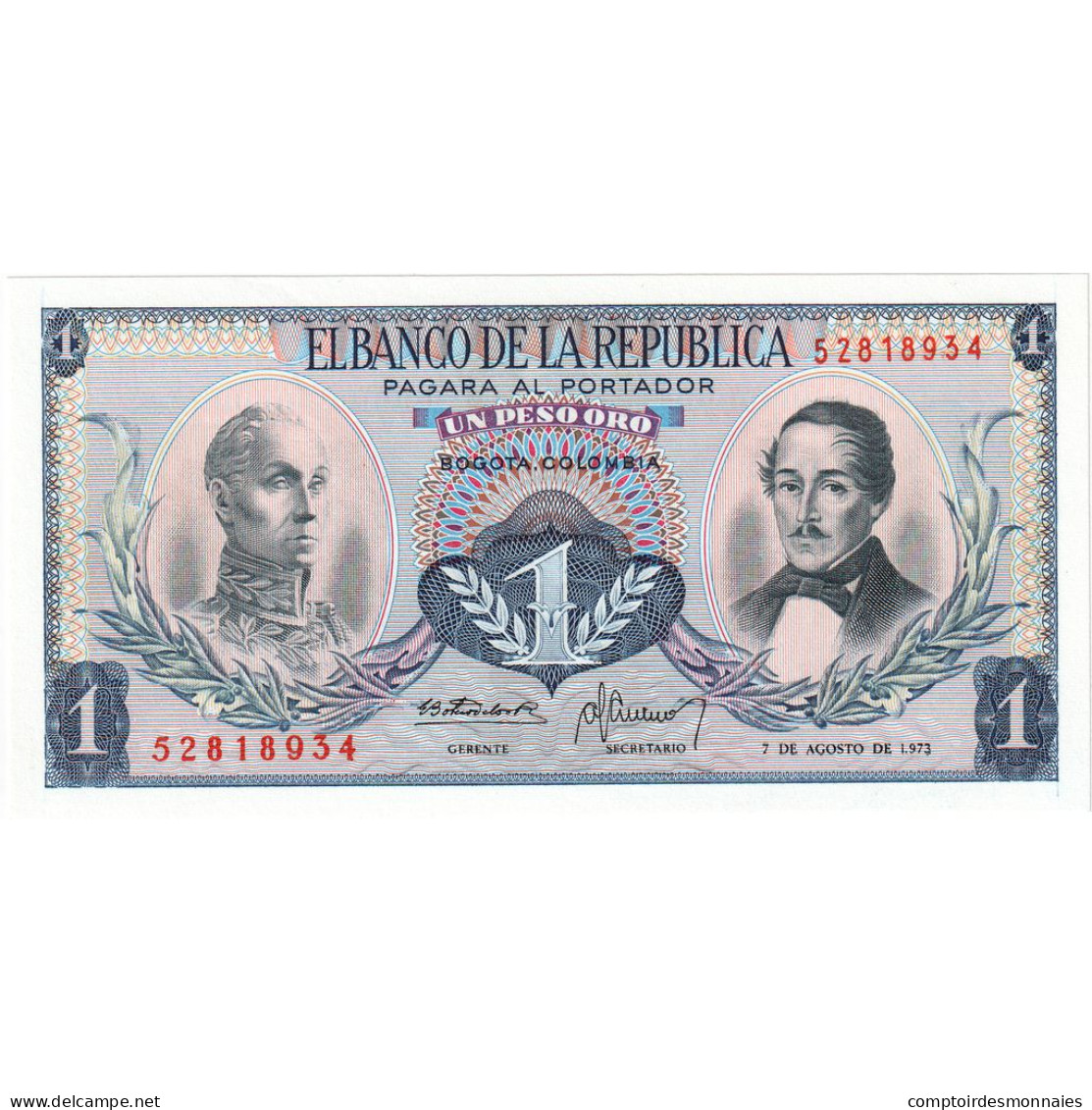 Billet, Colombie, 1 Peso Oro, 1973, 1973-08-07, NEUF - Colombia