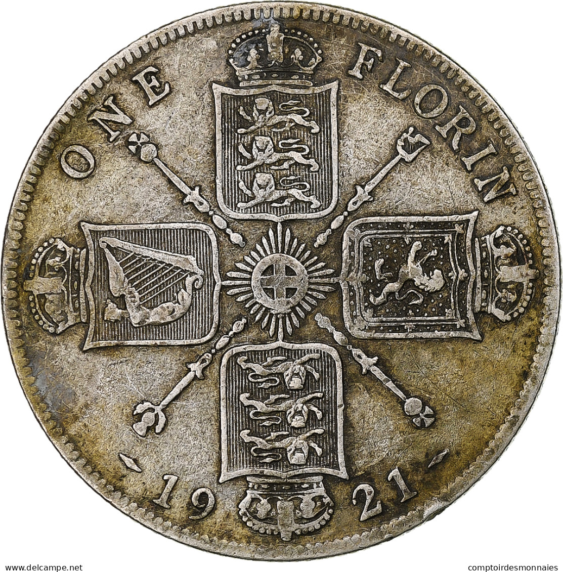 Grande-Bretagne, George V, Florin, Two Shillings, 1921, Londres, Argent, TTB - J. 1 Florin / 2 Schillings