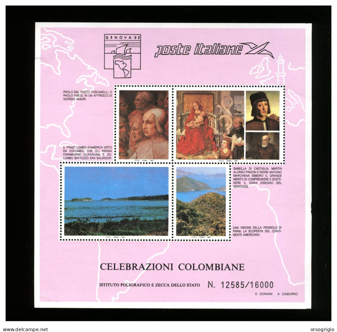 ITALIA - 1992 -  ZECCA DELLO STATO - CELEBRAZIONI COLOMBIANE - CRISTOFORO COLOMBO - COLUMBUS - Variétés Et Curiosités