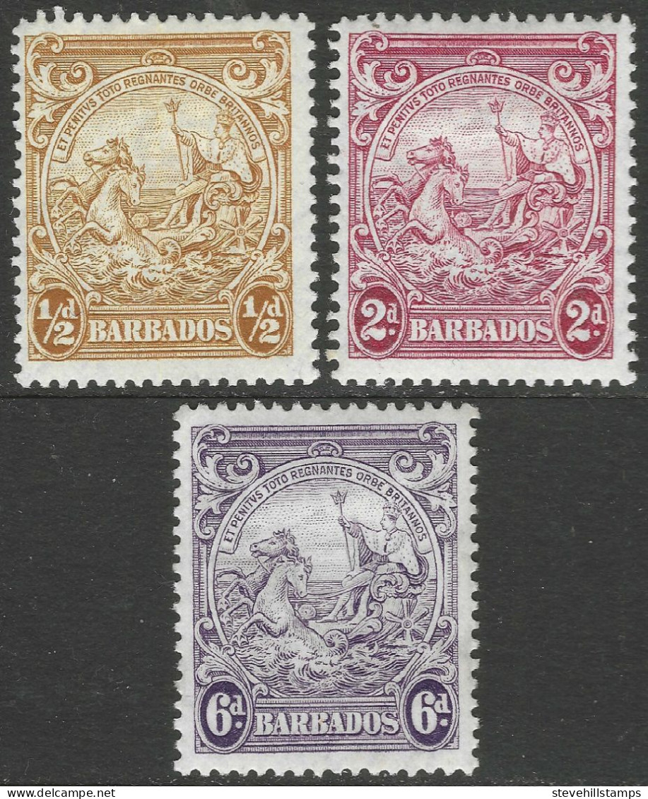 Barbados. 1938-47 Seal Of Colony. P13½X13. ½d Yellow, 2d, 6d MH. SG 248c, 250d, 254. M4082 - Barbades (...-1966)